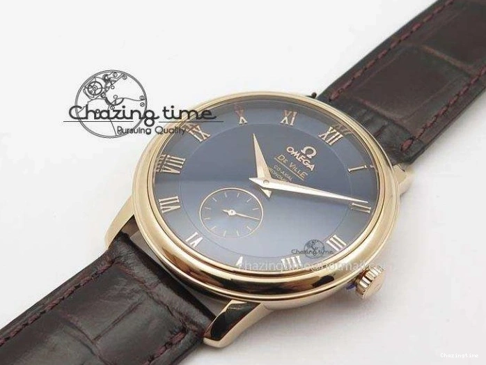 0225 De Ville MK 1:1 Best Edition RG Blue Dial On Black Leather Asian Seagull T1701 (Sec@6) FastDry 8235